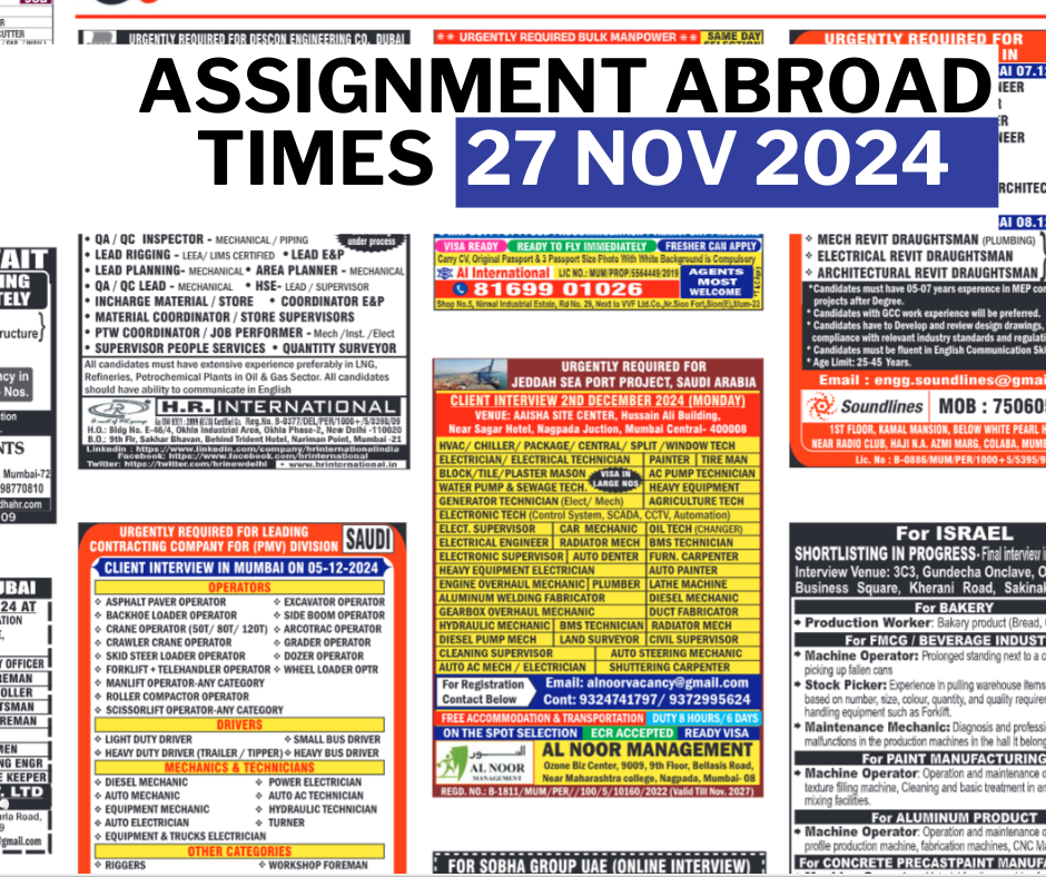 Assignment Abroad Times Today pdf, 27 Nov 2024