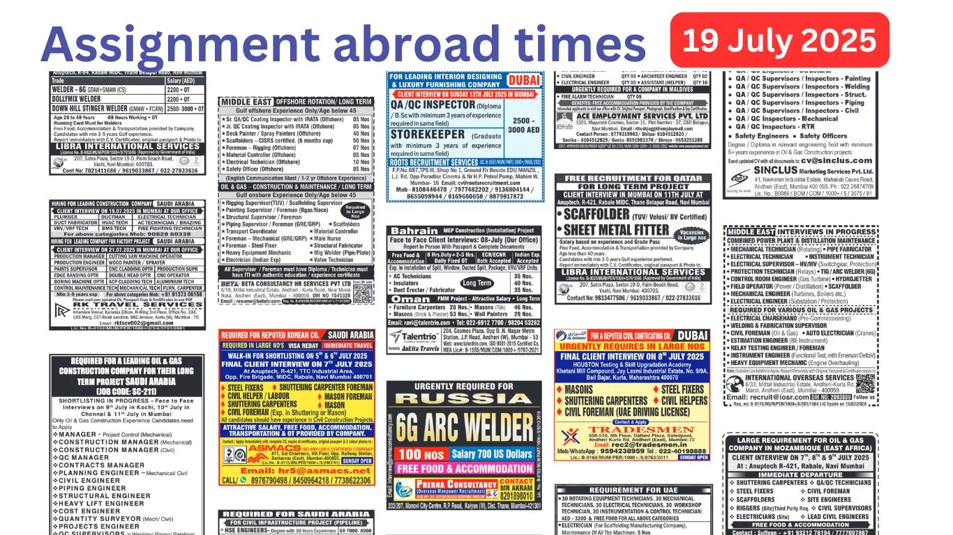 Assignments Abroad Times PDF Today, 19 july 2025