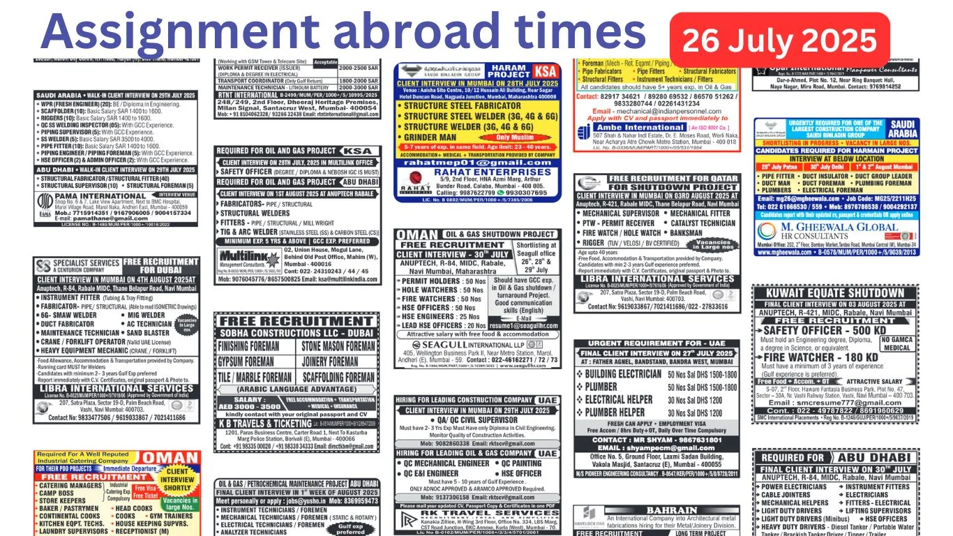 Assignments Abroad Times PDF Today, 26 july 2025