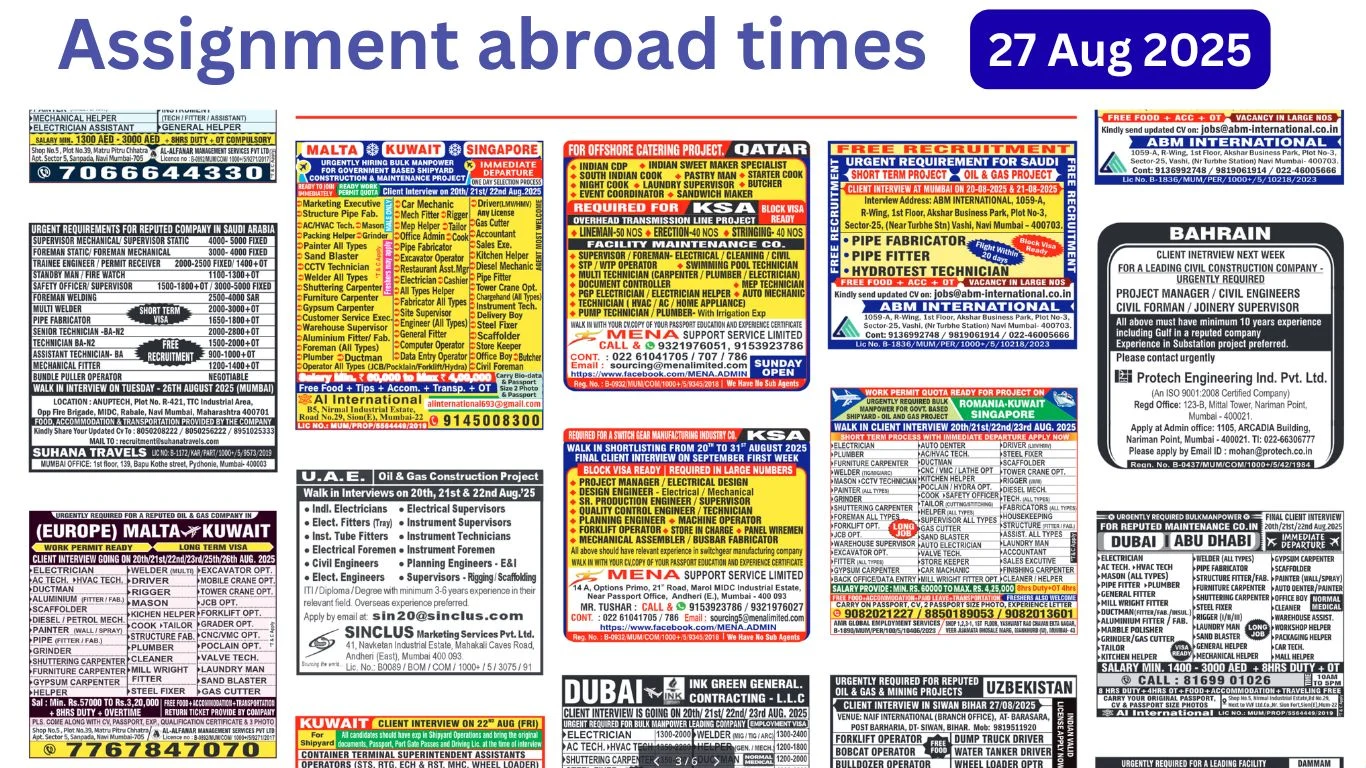 Assignments Abroad Times PDF Today, 27 Aug 2025