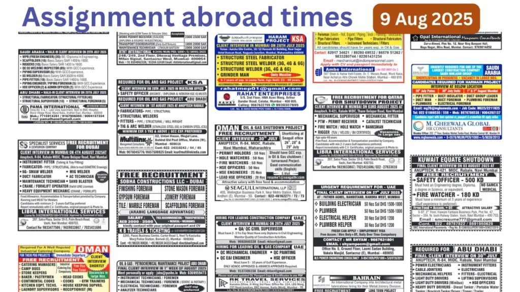 Assignments Abroad Times PDF Today, 9 Aug 2025