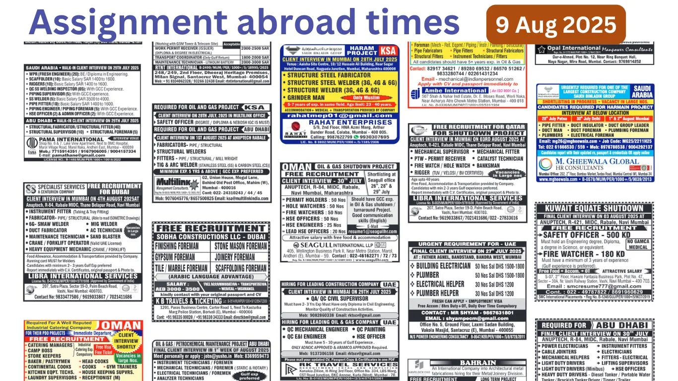 Assignments Abroad Times PDF Today, 9 Aug 2025
