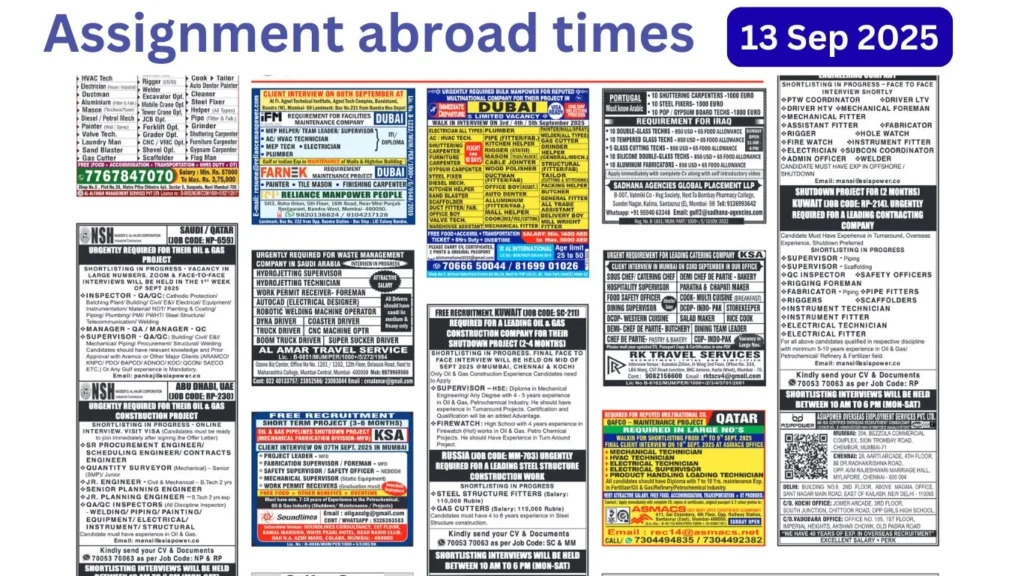Assignments Abroad Times PDF Today, 13th September 2025