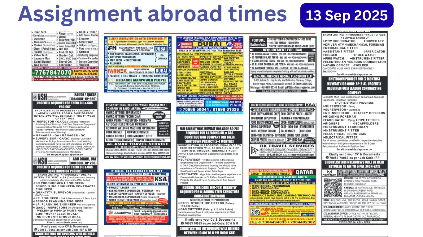 Assignments Abroad Times PDF Today, 13th September 2025