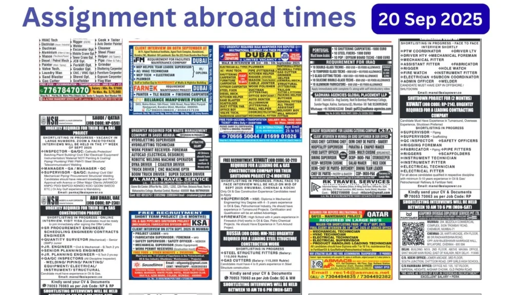 Assignments Abroad Times PDF Today, 20 Sep 2025