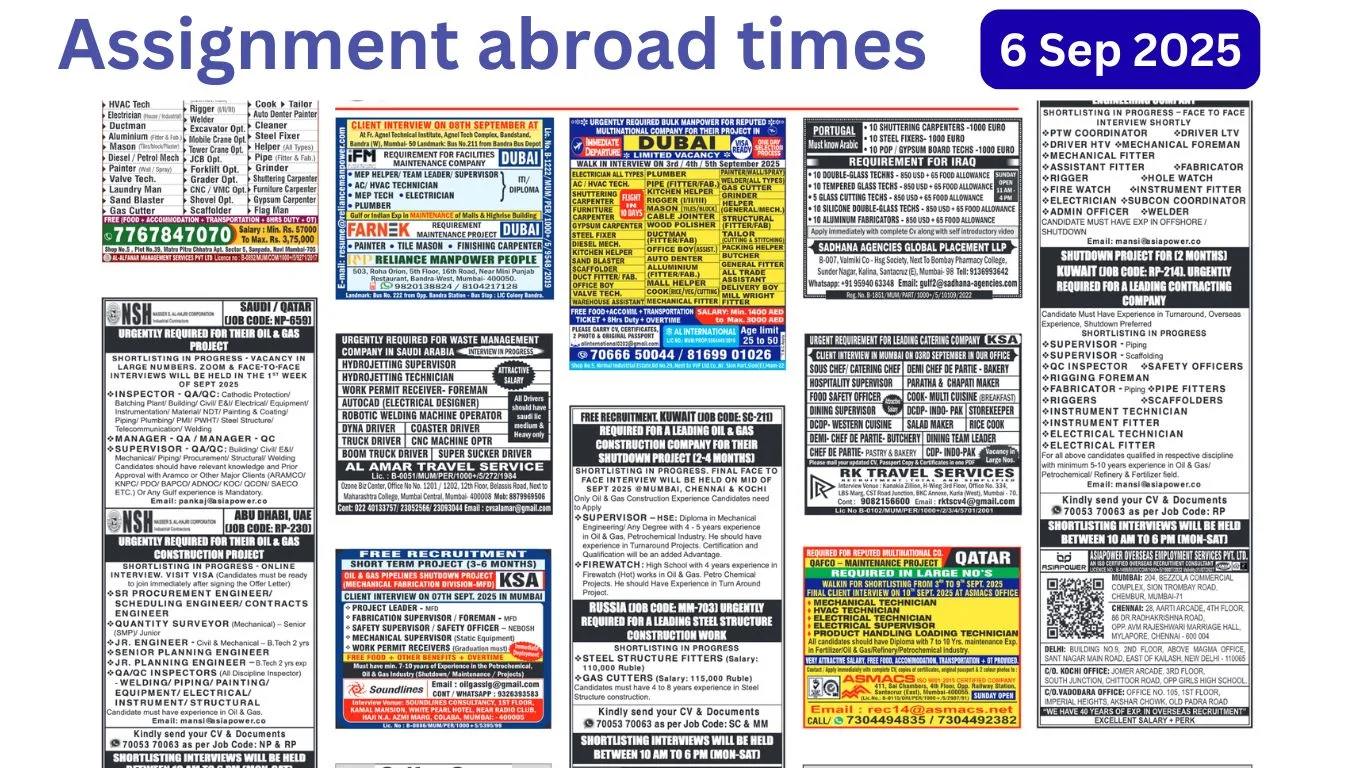 Assignments Abroad Times PDF Today, 6th September 2025