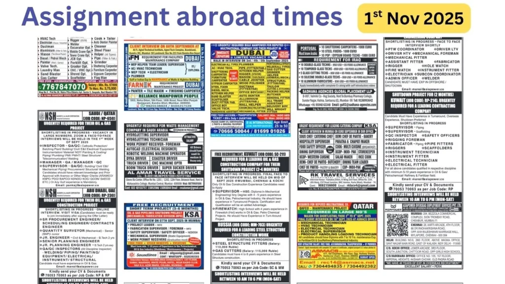 Gulf jobs vacancies today Assignments Abroad Times PDF Today, 1 nov 2025