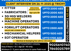 Multiple jobs vacancies for gulf countries, 17 Nov 2025