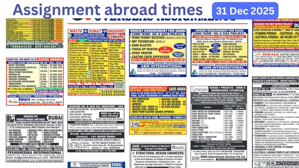 Assignments Abroad Times PDF Today, 31 December 2025