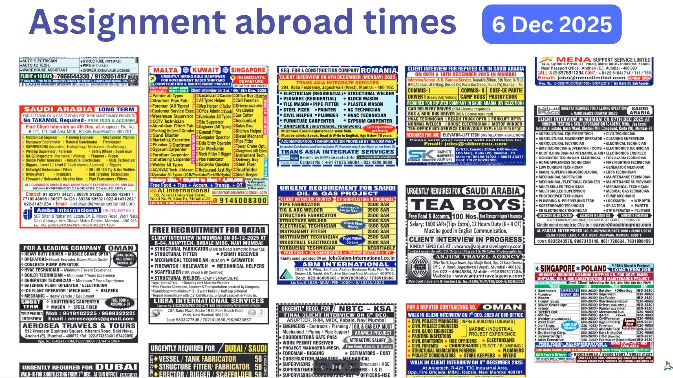 Assignments Abroad Times PDF Today, 6th December 2025