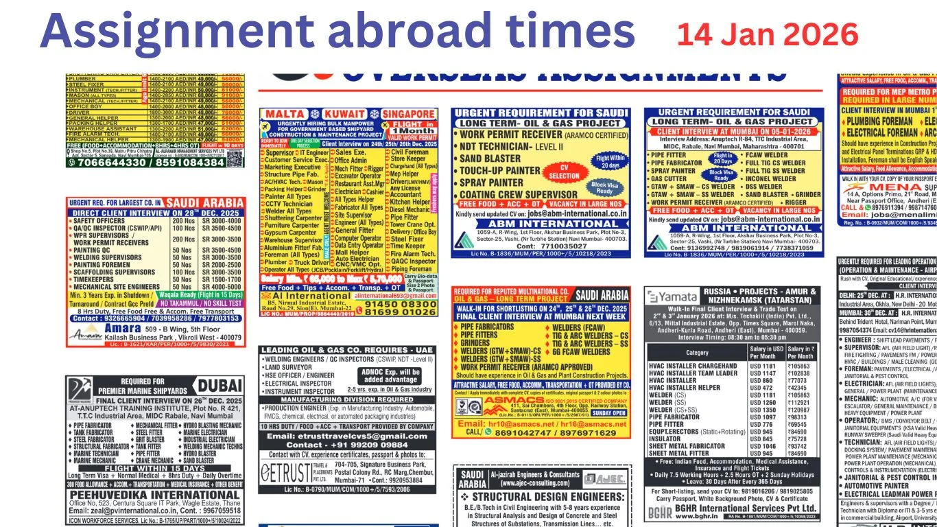 Assignments Abroad Times PDF Today, 14th Jan 2026