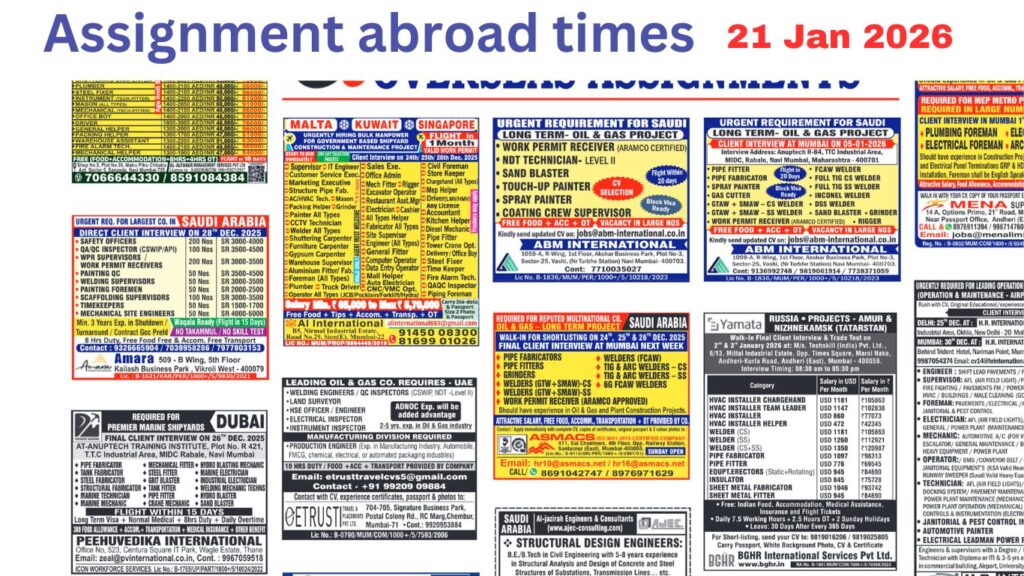 Assignments Abroad Times PDF Today, 21 jan 2026