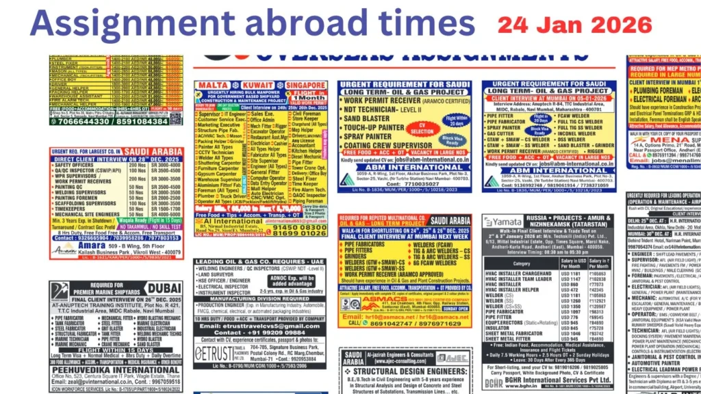 Assignments Abroad Times PDF Today, 24 Jan 2026