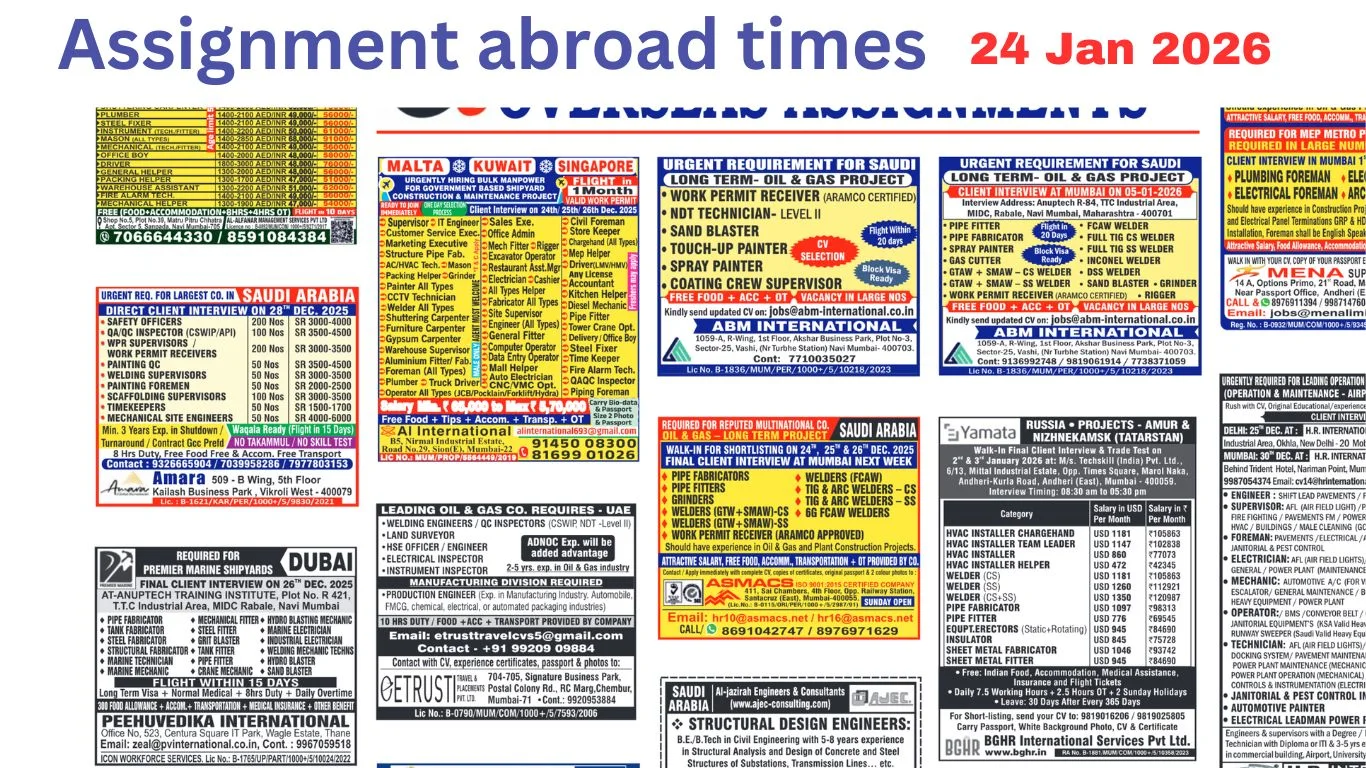 Assignments Abroad Times PDF Today, 24 Jan 2026