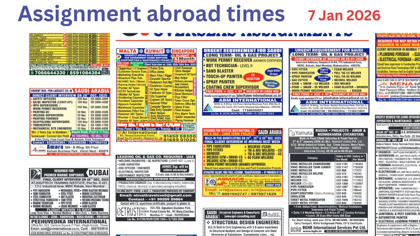 Assignments Abroad Times PDF Today, 7 jan 2026