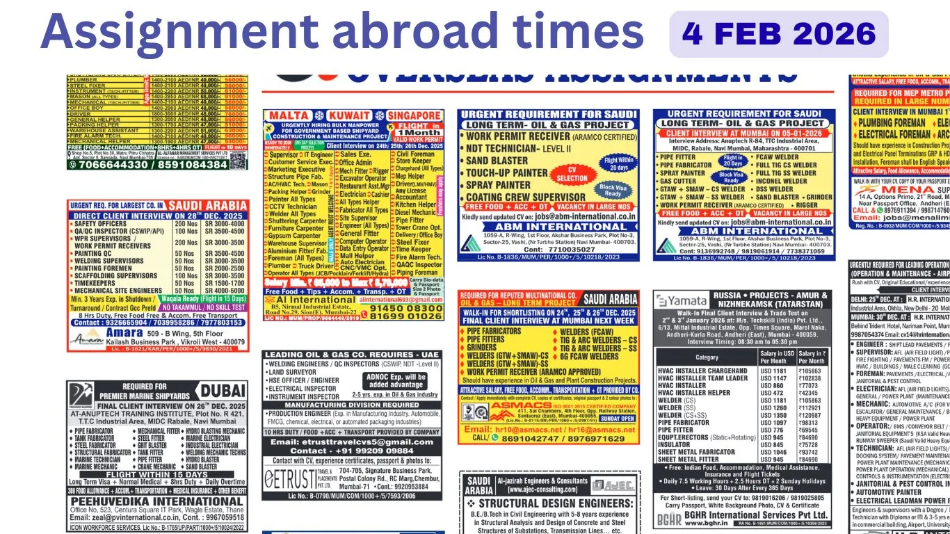 Assignments Abroad Times PDF Today, 4 feb 2026