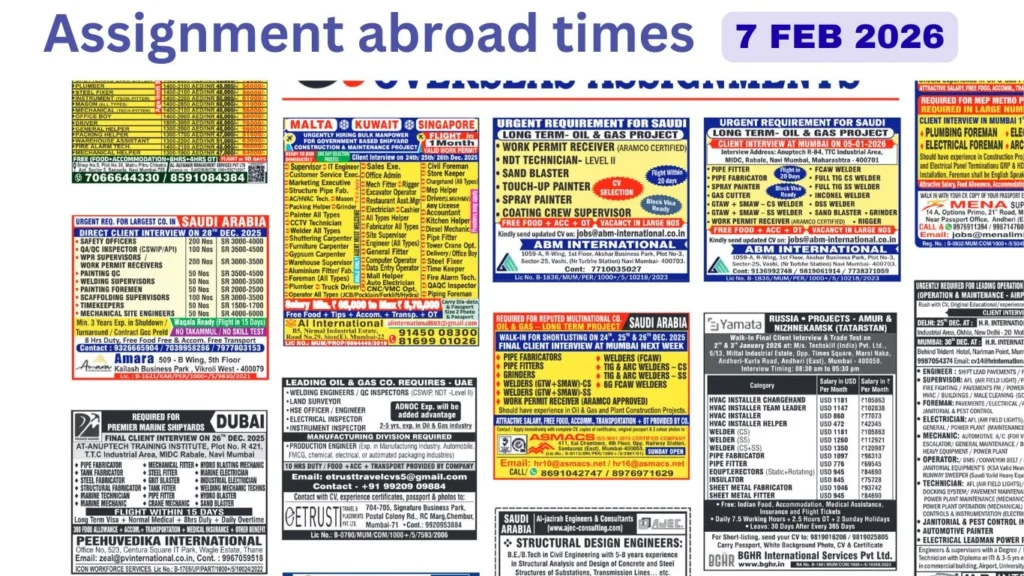 Assignments Abroad Times PDF Today, 7 feb 2026