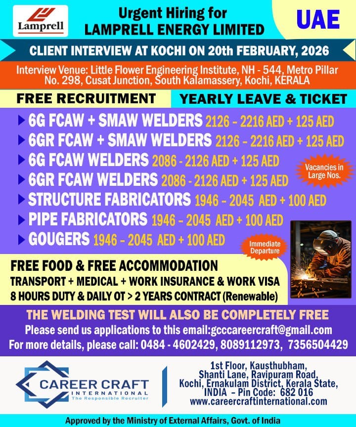 Urgent Hiring for UAE – Client Interview at Kochi (February 20, 2026)