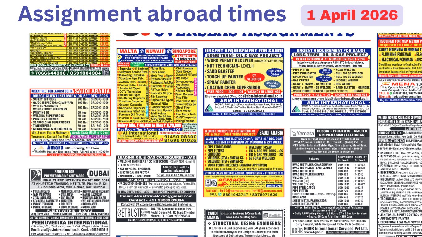 Assignments Abroad Times PDF Today, 1 April 2026