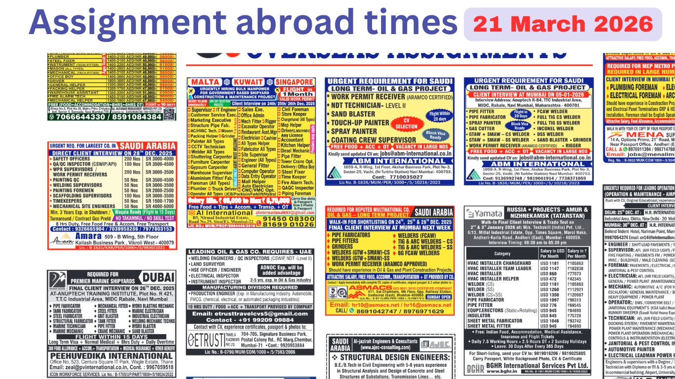 Assignments Abroad Times PDF Today, 21 march 2026
