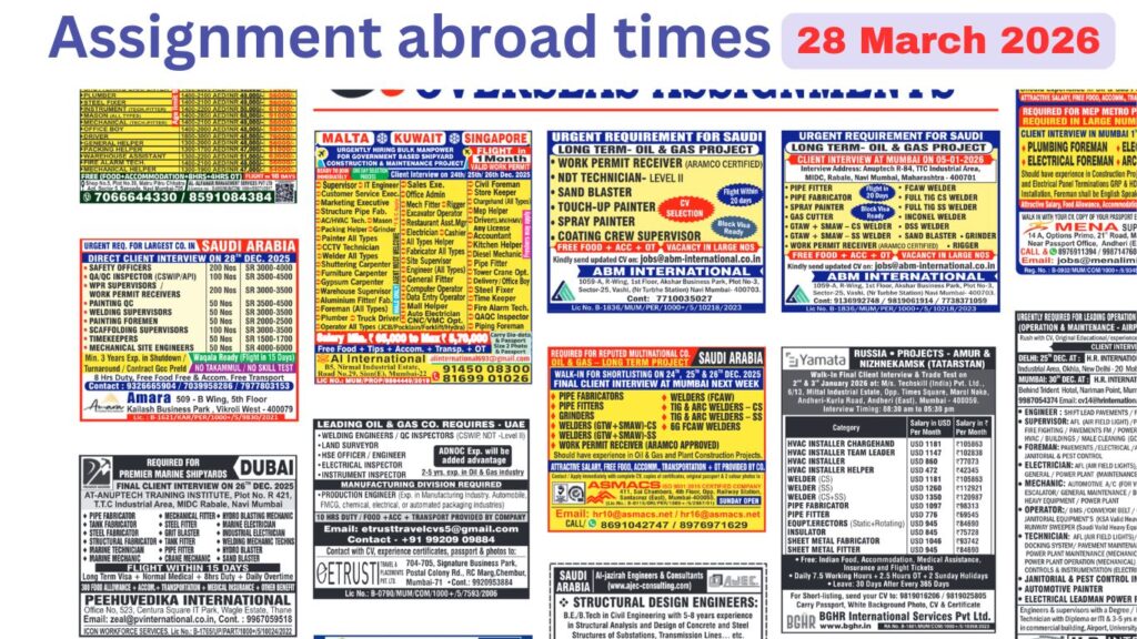 Assignments Abroad Times PDF Today, 28 march 2026