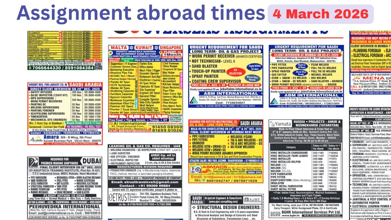 Assignments Abroad Times PDF Today, 4 March 2026
