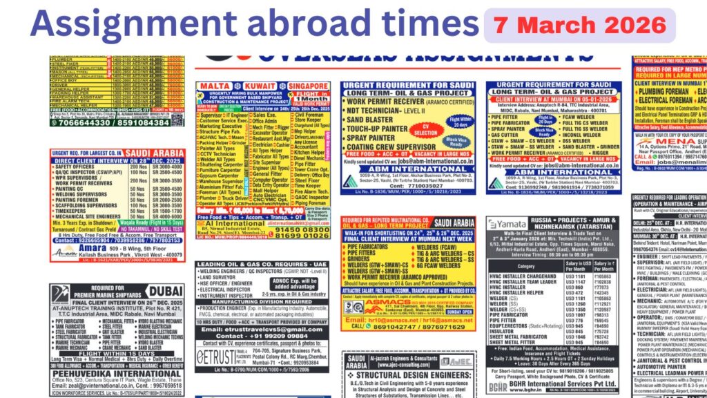 Assignments Abroad Times PDF Today, 7 march 2026