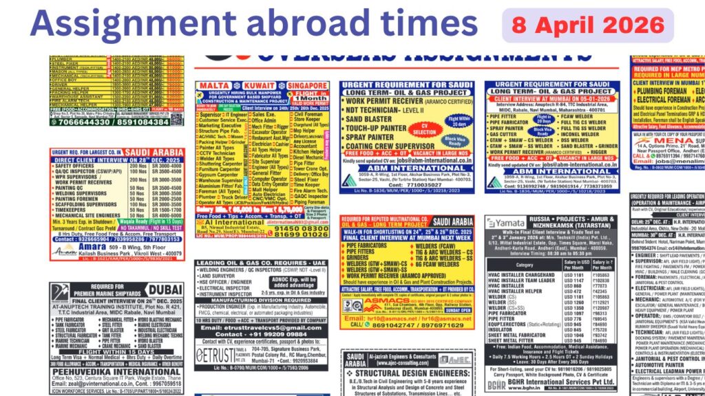 Assignments Abroad Times PDF Today, 8 April 2026