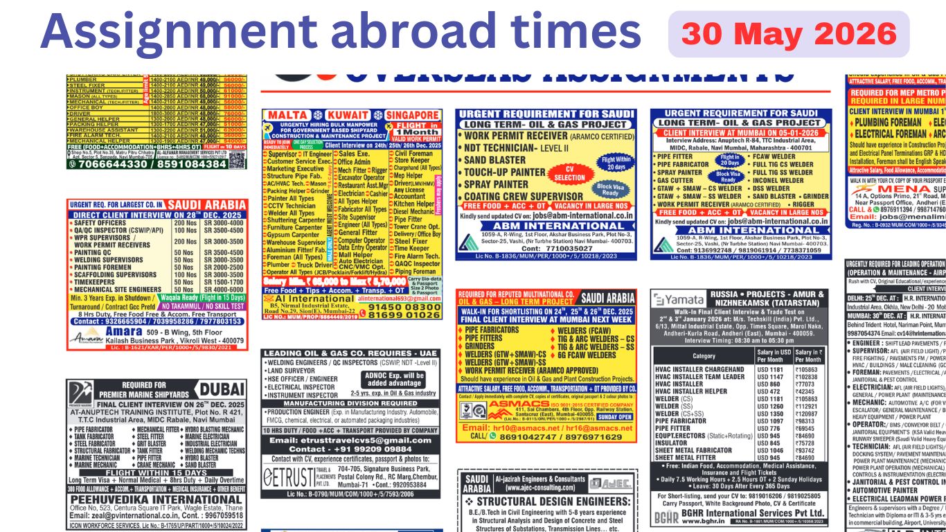 Assignments Abroad Times PDF Today, 30 may 2026