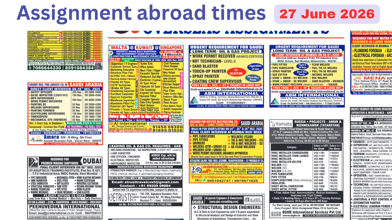 Assignments Abroad Times PDF Today, 27 June 2026