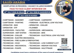 Gulf jobs vacancies for Qatar and Saudi Arabia, mumbai