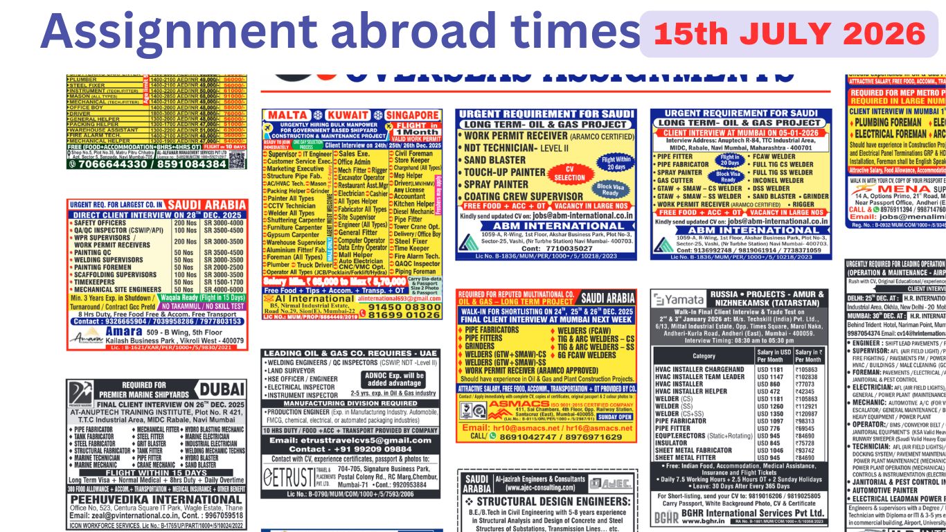 Assignments Abroad Times PDF Today, 15 July 2026