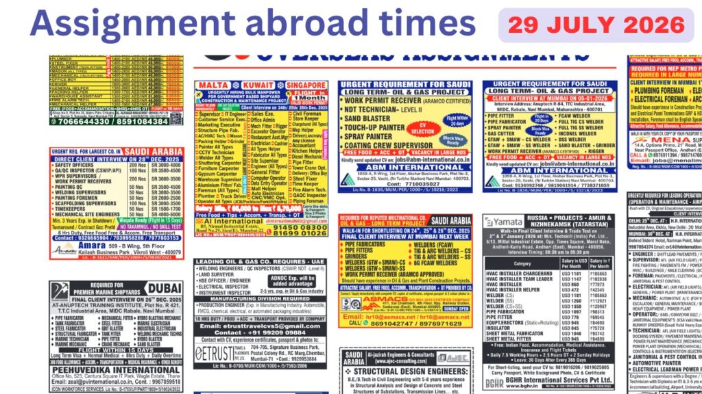 Assignments Abroad Times PDF Today, 29 July 2026