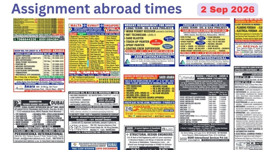 Assignments Abroad Times PDF Today, 2 Sep 2026