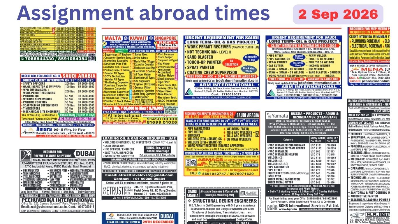 Assignments Abroad Times PDF Today, 2 Sep 2026