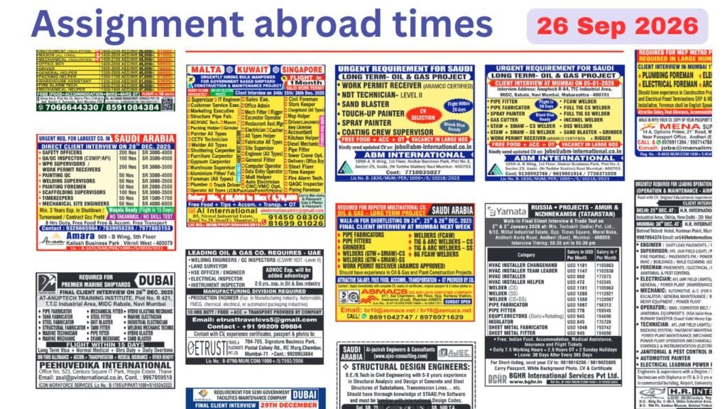 Assignments Abroad Times PDF Today, 26 Sep 2026