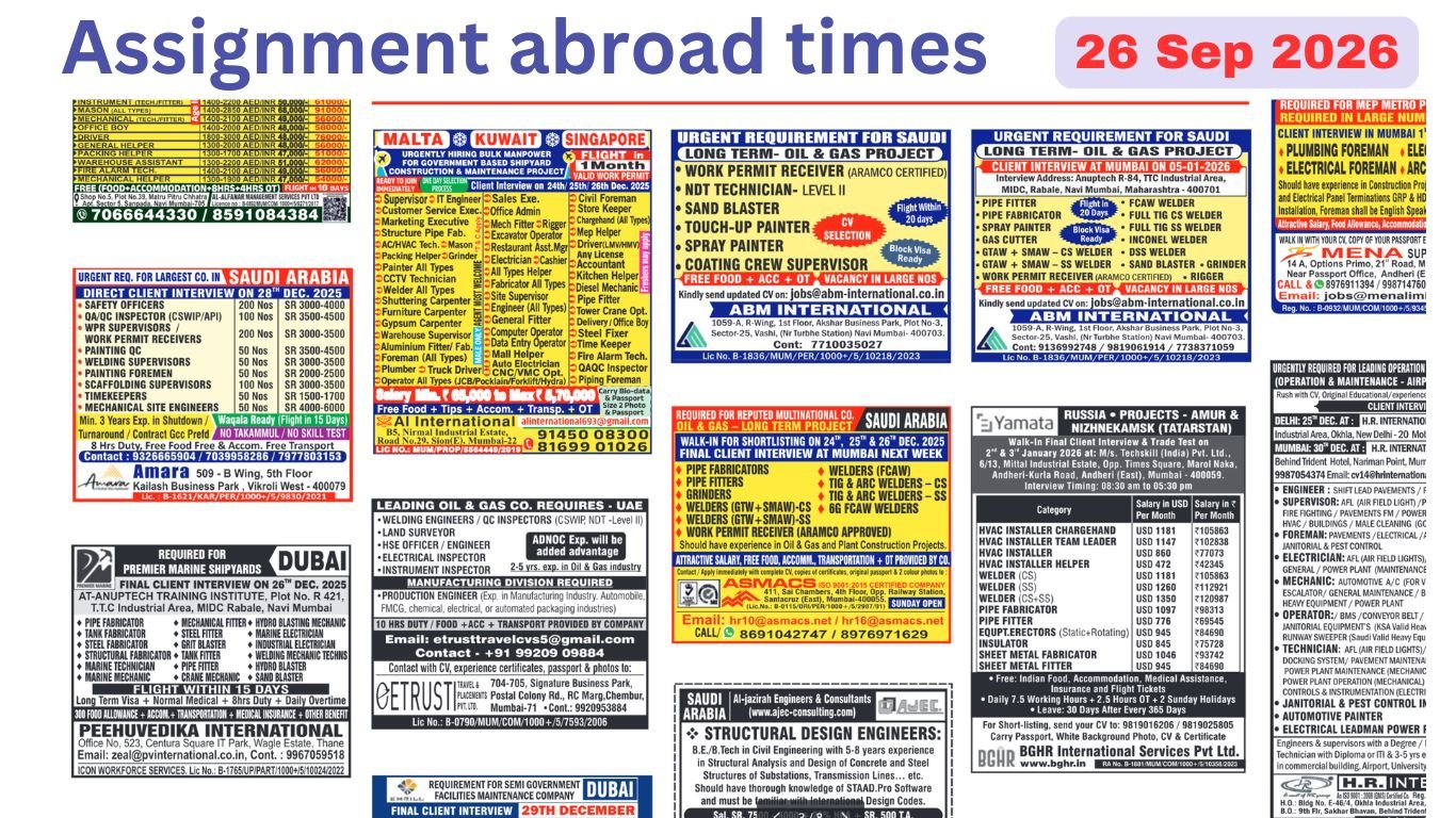 Assignments Abroad Times PDF Today, 26 Sep 2026
