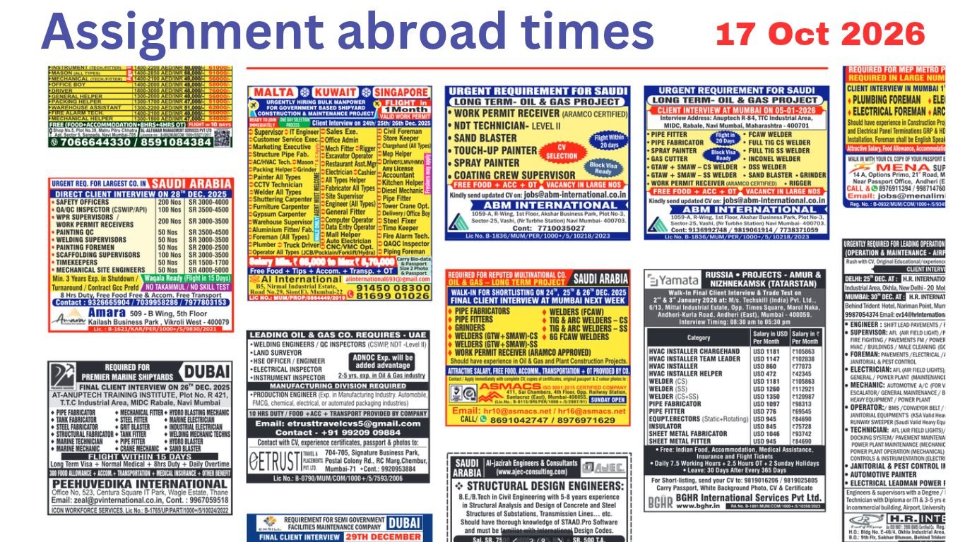 Assignments Abroad Times PDF Today, 17 oct 2026