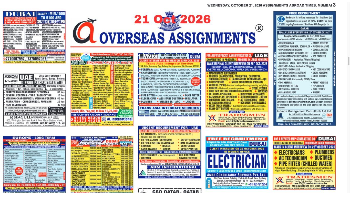 Assignments Abroad Times PDF Today, 21 oct 2026