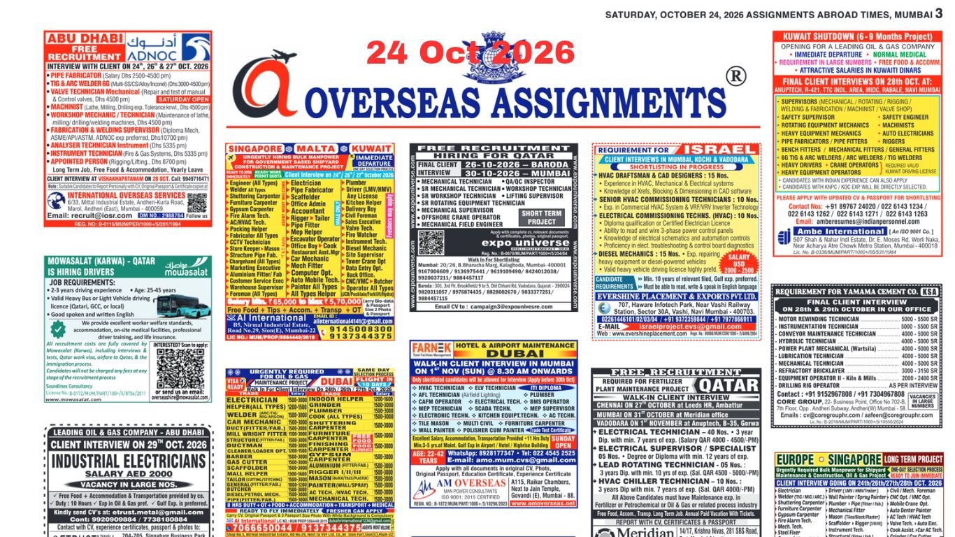 Assignments Abroad Times PDF Today, 24 oct 2026