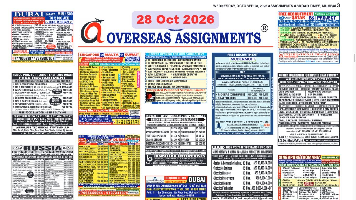 Assignments Abroad Times PDF Today, 28 oct 2026